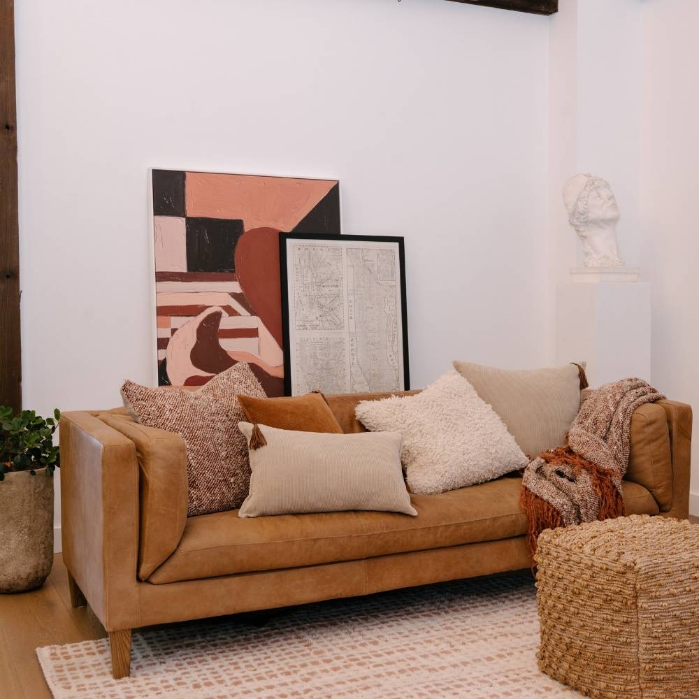 Wabi Cushion - 100% Recycled Linen, Rust/Ivory/Natural | Luxury home decor and furniture by Home Decor & Co