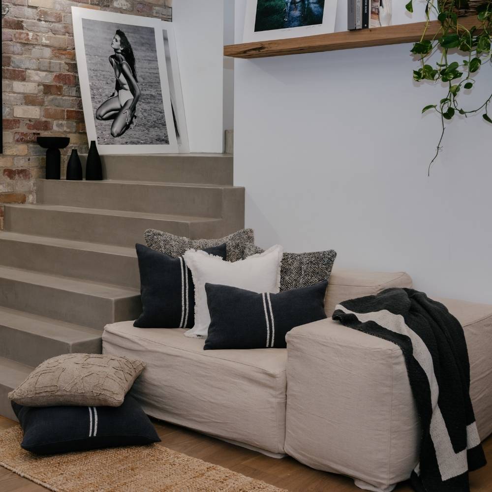 Wabi Cushion - 100% Recycled Linen, Midnight/Ivory/Natural | Luxury home decor and furniture by Home Decor & Co