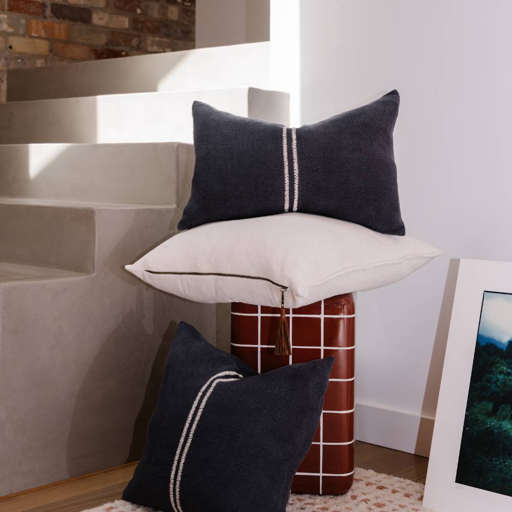 Orion Linen Cushion - Midnight/White | Luxury home decor and furniture by Home Decor & Co