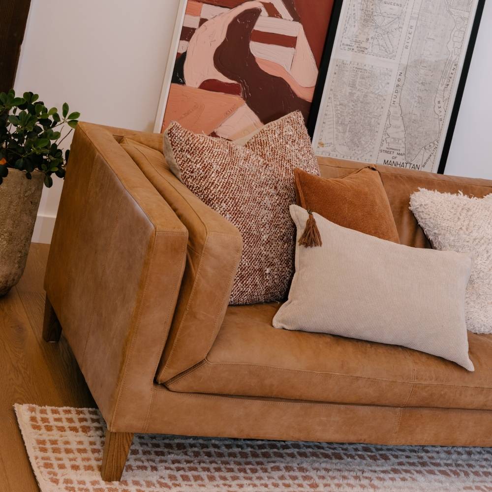 Wabi Cushion - 100% Recycled Linen, Rust/Ivory/Natural | Luxury home decor and furniture by Home Decor & Co