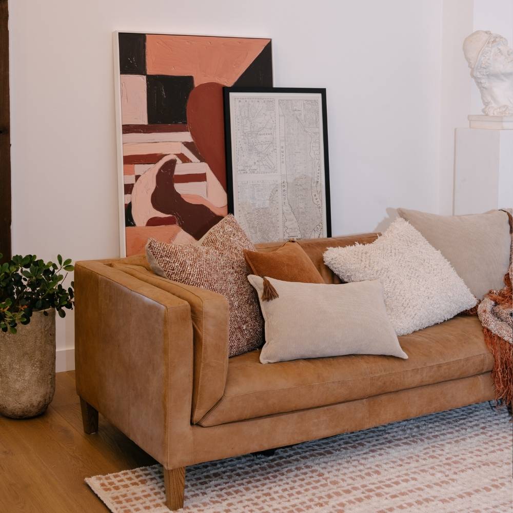 Wabi Cushion - 100% Recycled Linen, Rust/Ivory/Natural | Luxury home decor and furniture by Home Decor & Co