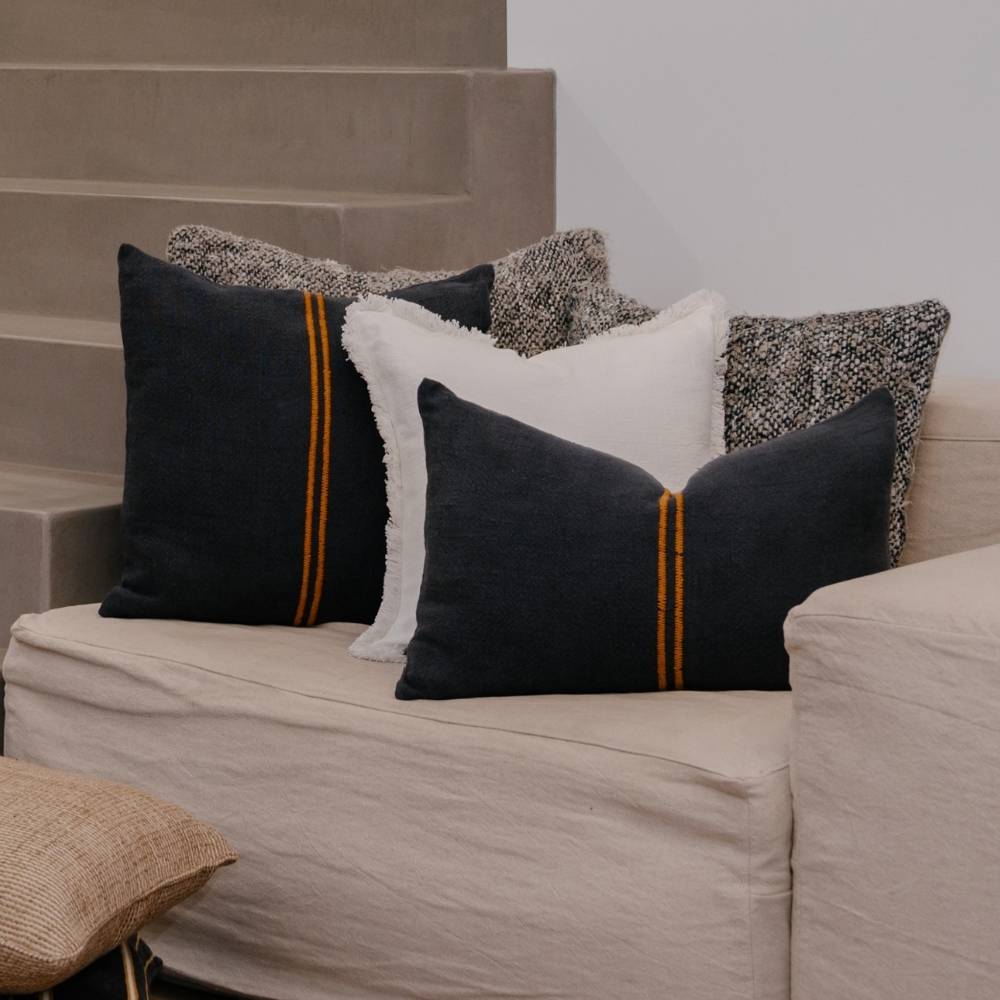 Wabi Cushion - 100% Recycled Linen, Midnight/Ivory/Natural | Luxury home decor and furniture by Home Decor & Co