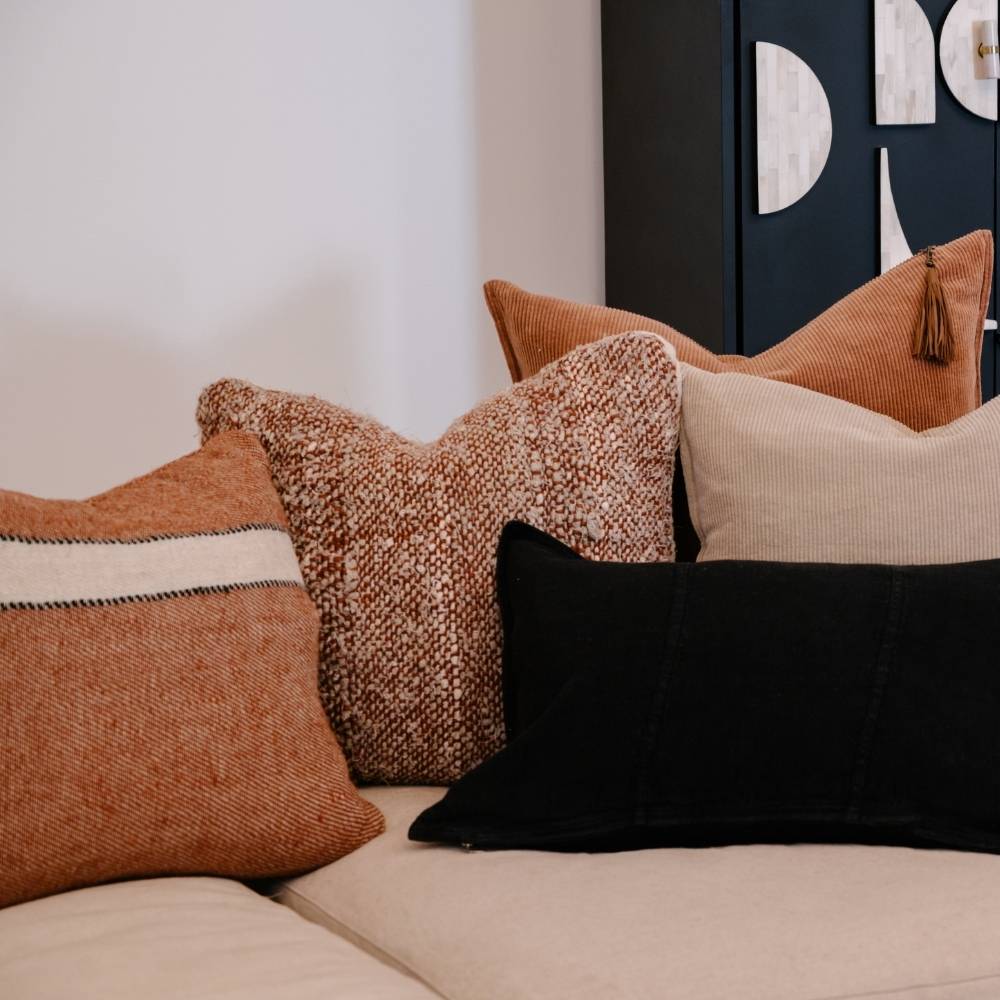 Wabi Cushion - 100% Recycled Linen, Rust/Ivory/Natural | Luxury home decor and furniture by Home Decor & Co