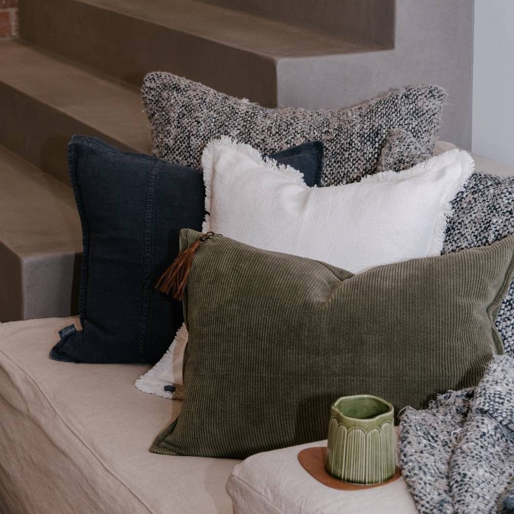 Wabi Cushion - 100% Recycled Linen, Midnight/Ivory/Natural | Luxury home decor and furniture by Home Decor & Co