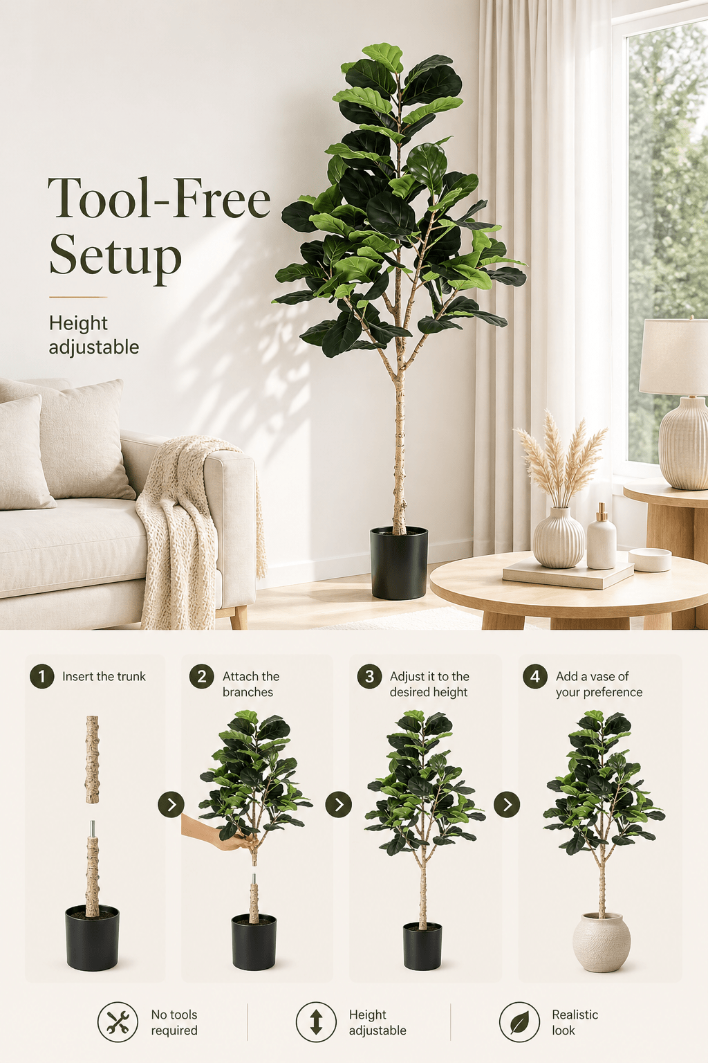 Artificial Fiddle Tree 180cm High | Luxury home decor and furniture by Home Decor & Co