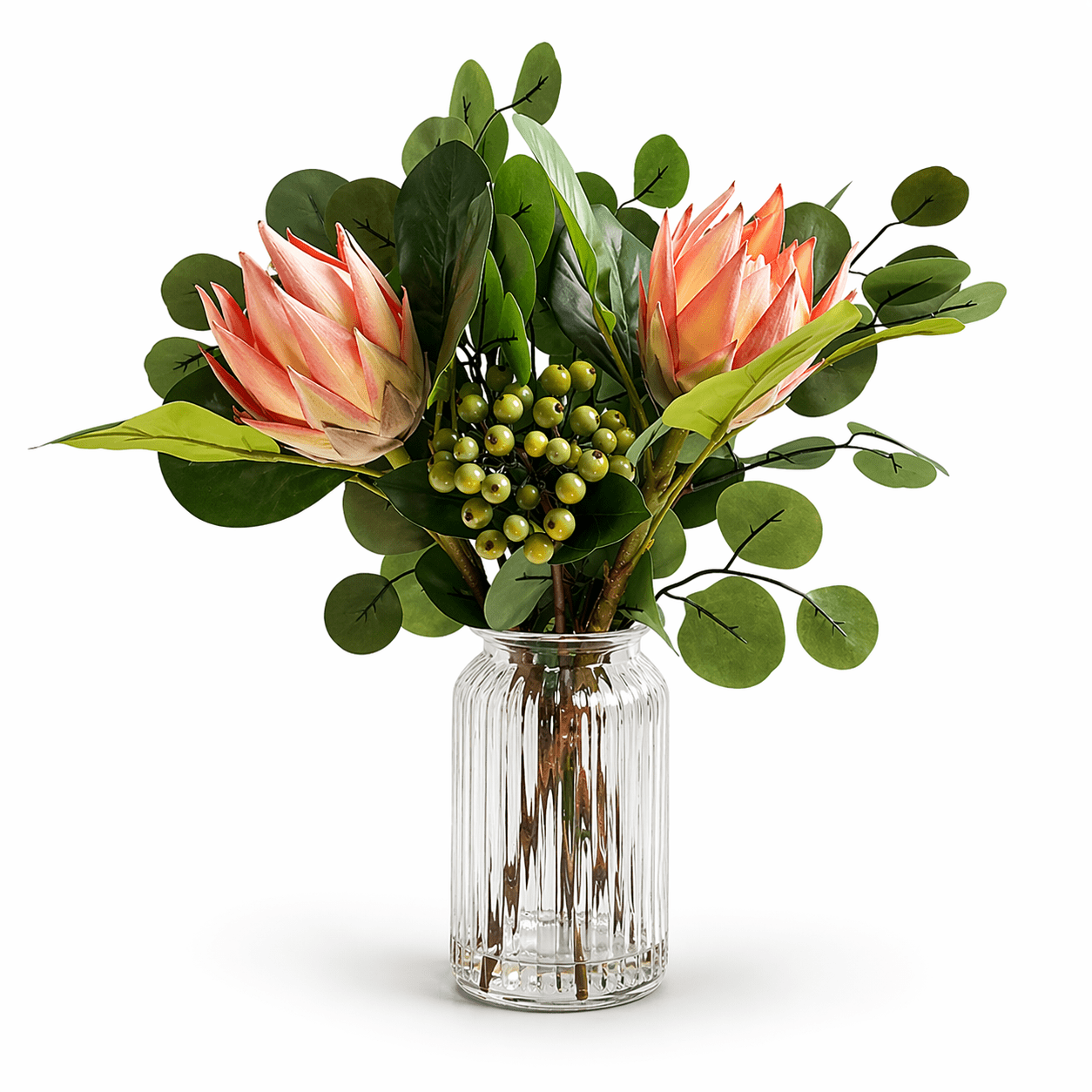 Artificial Protea in Glass Vase 46cm | Luxury home decor and furniture by Home Decor & Co
