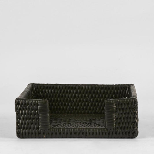 Paume Rattan Square Napkin Box Black | Luxury home decor and furniture by Home Decor & Co