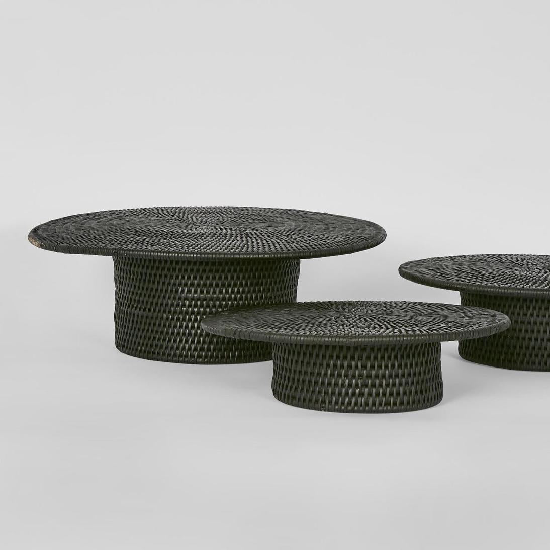 Paume Rattan Footed Stand Set of 3 Black