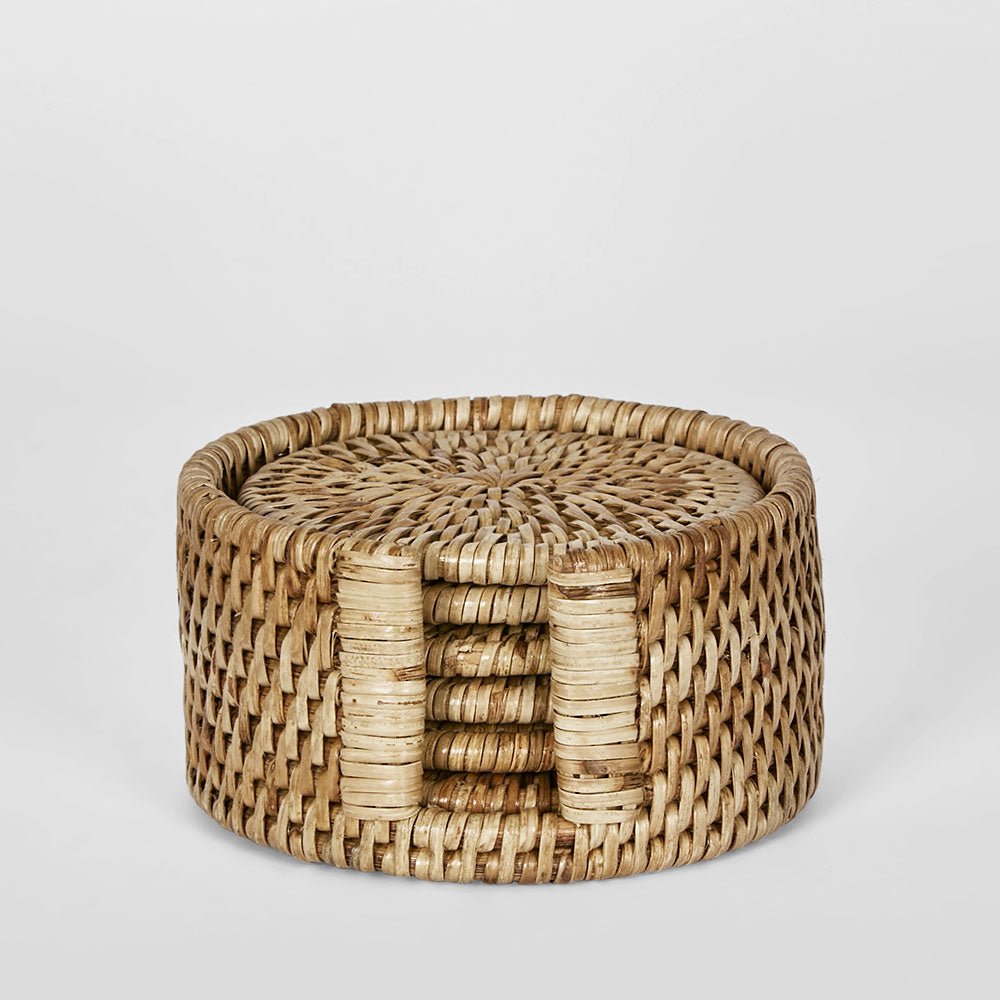 Paume Rattan Round Coaster Set 6 Natural | Luxury home decor and furniture by Home Decor & Co