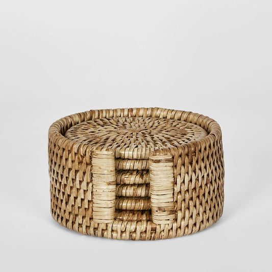 Paume Rattan Round Coaster Set 6 Natural | Luxury home decor and furniture by Home Decor & Co