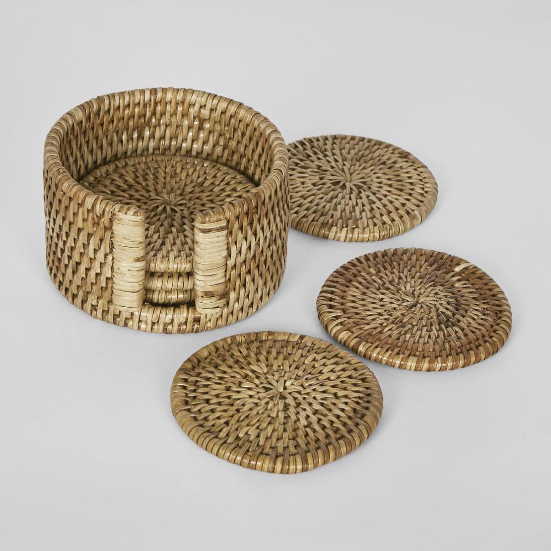 Paume Rattan Round Coaster Set 6 Natural | Luxury home decor and furniture by Home Decor & Co
