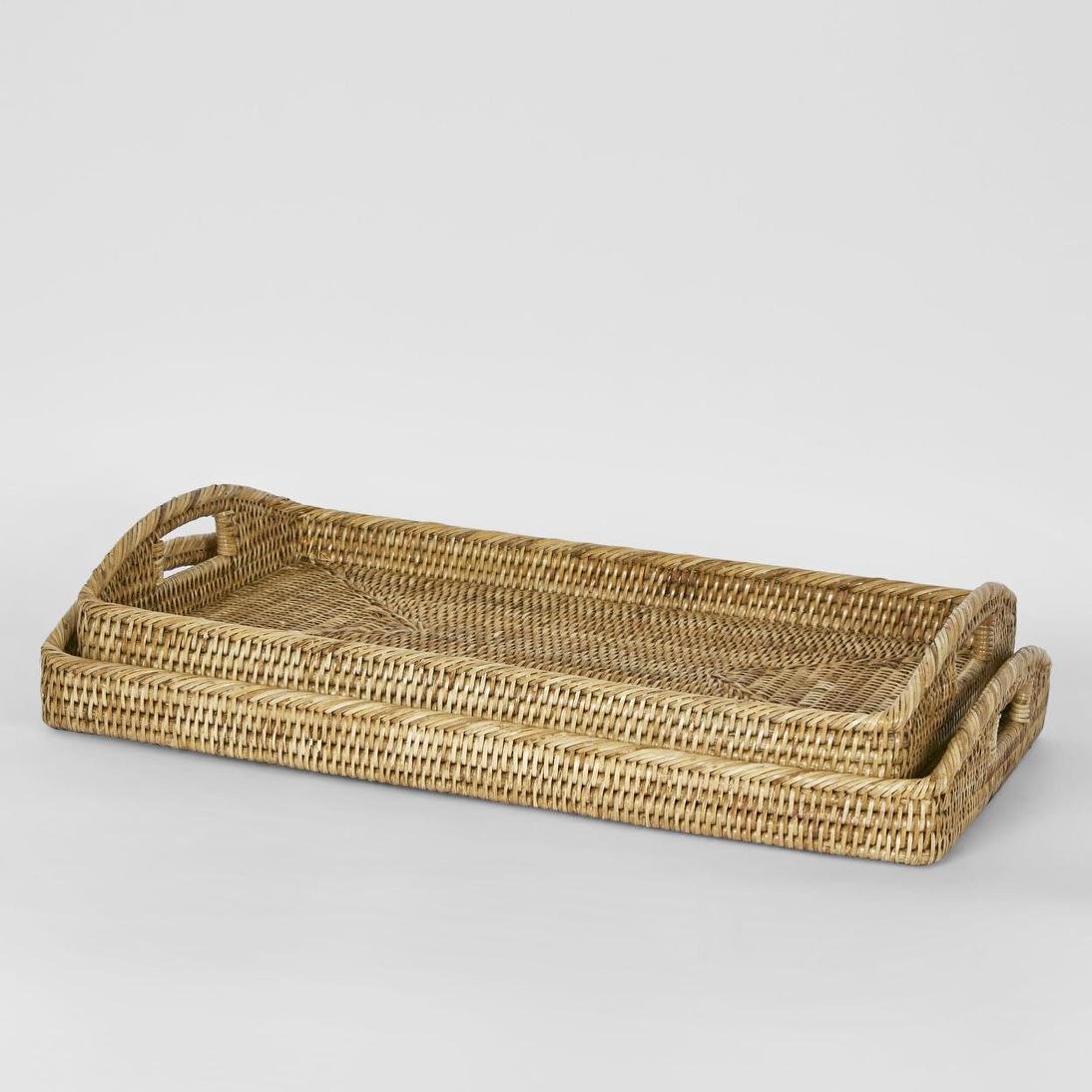 Paume Rattan Rectangle Tray Set 2 Natural | Luxury home decor and furniture by Home Decor & Co