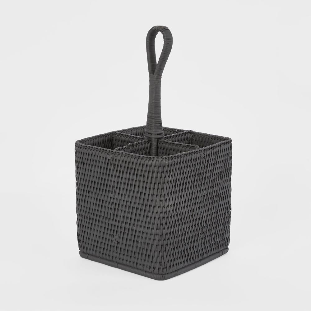 Paume Rattan Cutlery Tall Caddy Black | Luxury home decor and furniture by Home Decor & Co