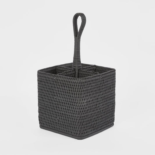 Paume Rattan Cutlery Tall Caddy Black | Luxury home decor and furniture by Home Decor & Co