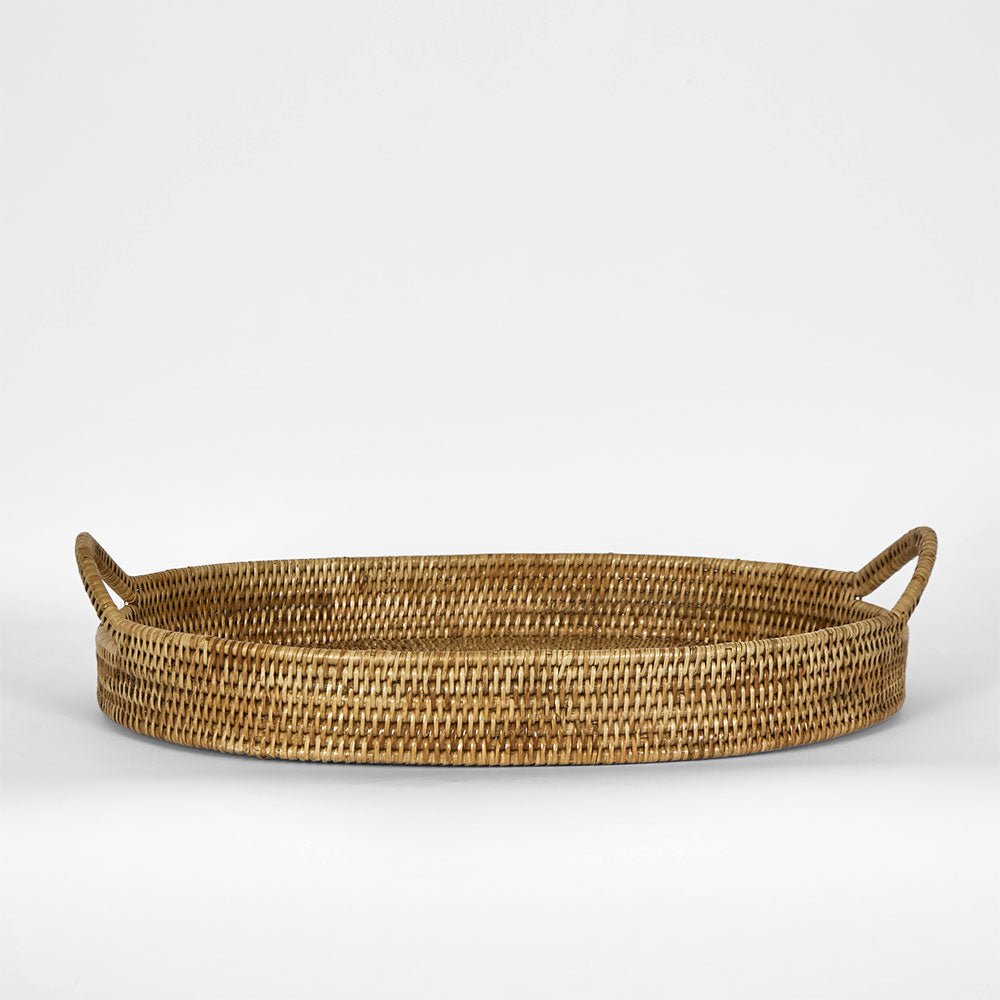Paume Rattan Oval Serving Tray with Handles Natural | Luxury home decor and furniture by Home Decor & Co