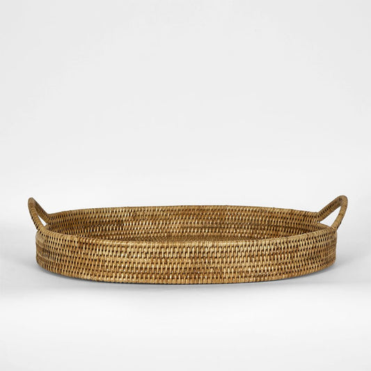 Paume Rattan Oval Serving Tray with Handles Natural | Luxury home decor and furniture by Home Decor & Co