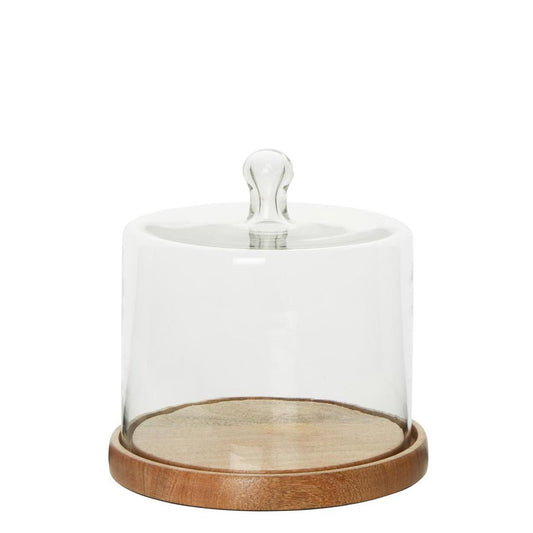 Lorna Glass Cloche Cake Cover with Wooden Base | Luxury home decor and furniture by Home Decor & Co