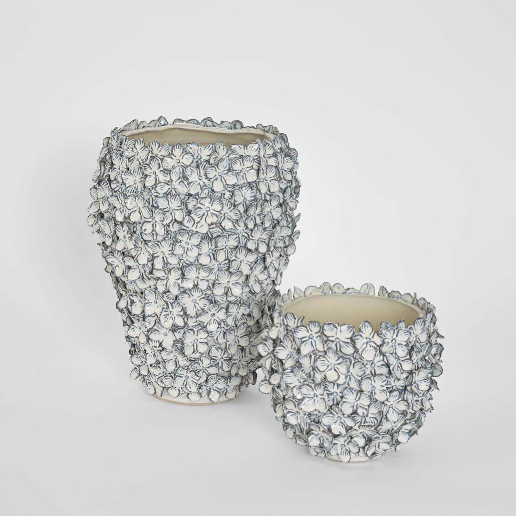 Bloom Vase Short Blue & White