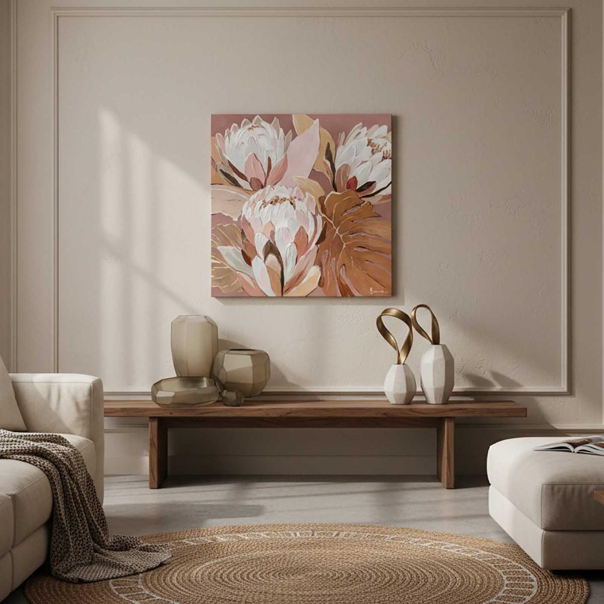 Blush Protea Wall Art 102.5x102.5cm | Luxury home decor and furniture by Home Decor & Co