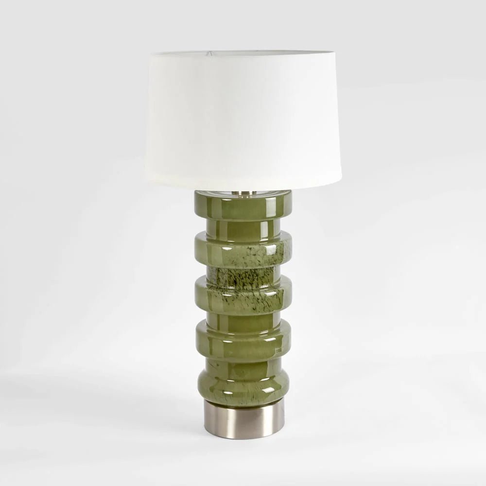 Remy Green Glass Table Lamp & White Shade | Luxury home decor and furniture by Home Decor & Co