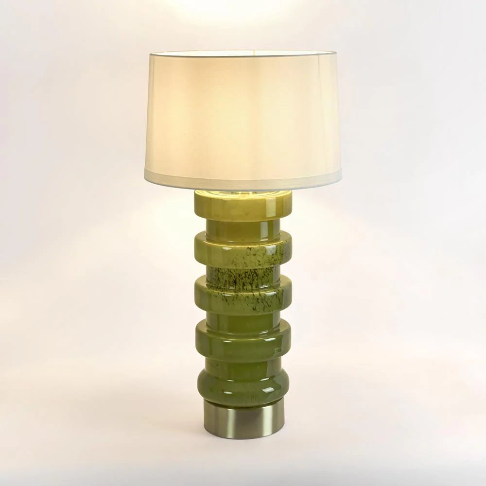Remy Green Glass Table Lamp & White Shade | Luxury home decor and furniture by Home Decor & Co