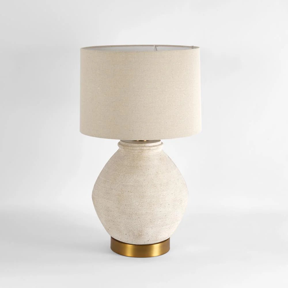 Forbes White Sandstone Table Lamp & Linen Shade | Luxury home decor and furniture by Home Decor & Co