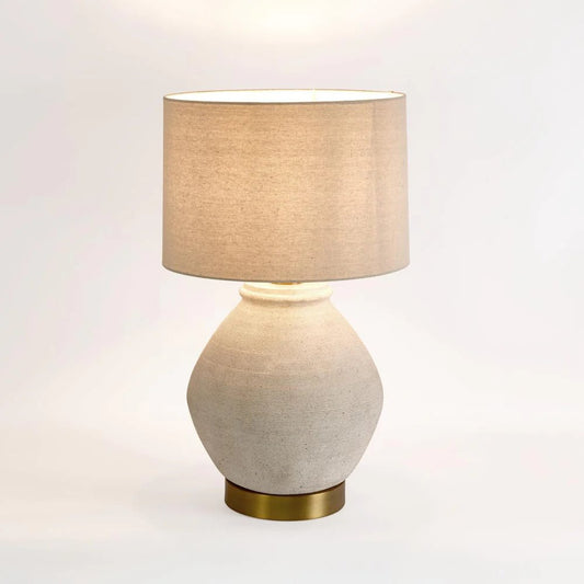 Forbes White Sandstone Table Lamp & Linen Shade | Luxury home decor and furniture by Home Decor & Co