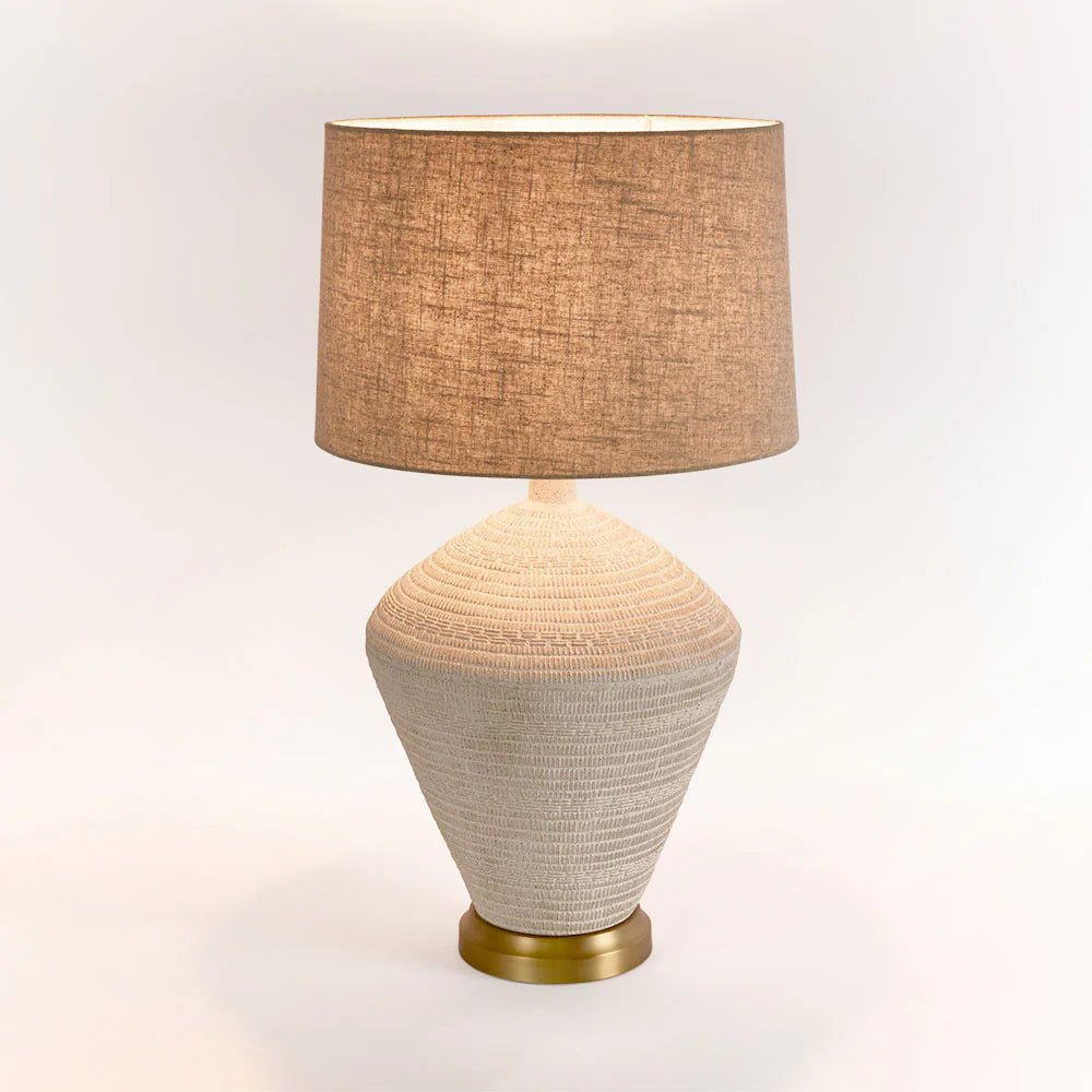 Caufield White Sandstone Table Lamp & Linen Shade | Luxury home decor and furniture by Home Decor & Co