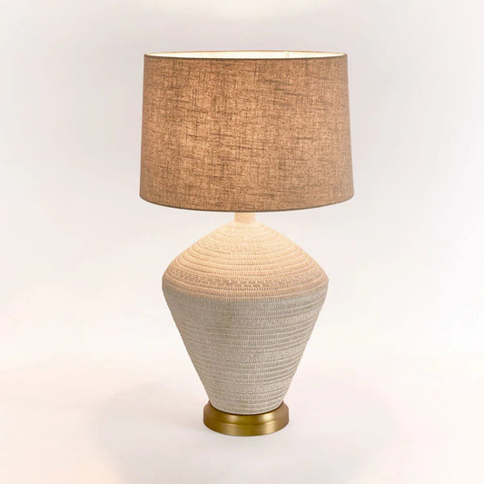 Caufield White Sandstone Table Lamp & Linen Shade | Luxury home decor and furniture by Home Decor & Co