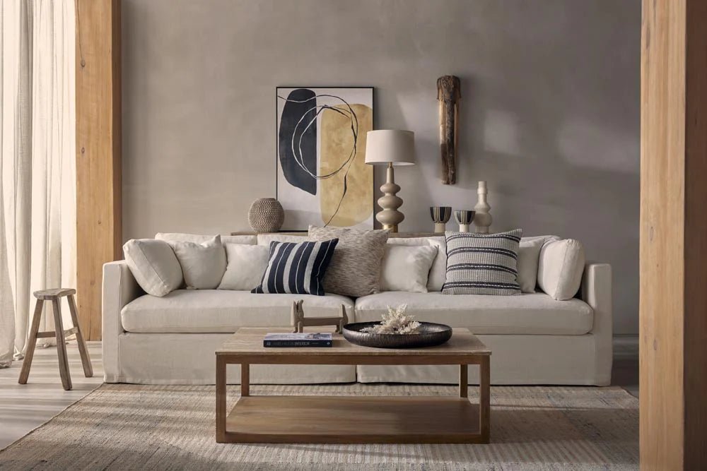 Linden Sandstone Table Lamp & Linen Shade | Luxury home decor and furniture by Home Decor & Co