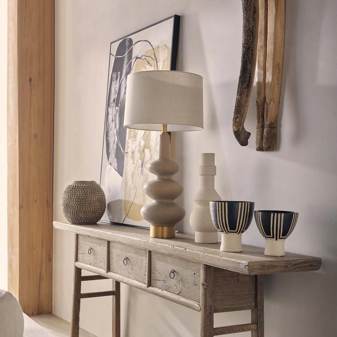 Linden Sandstone Table Lamp & Linen Shade | Luxury home decor and furniture by Home Decor & Co
