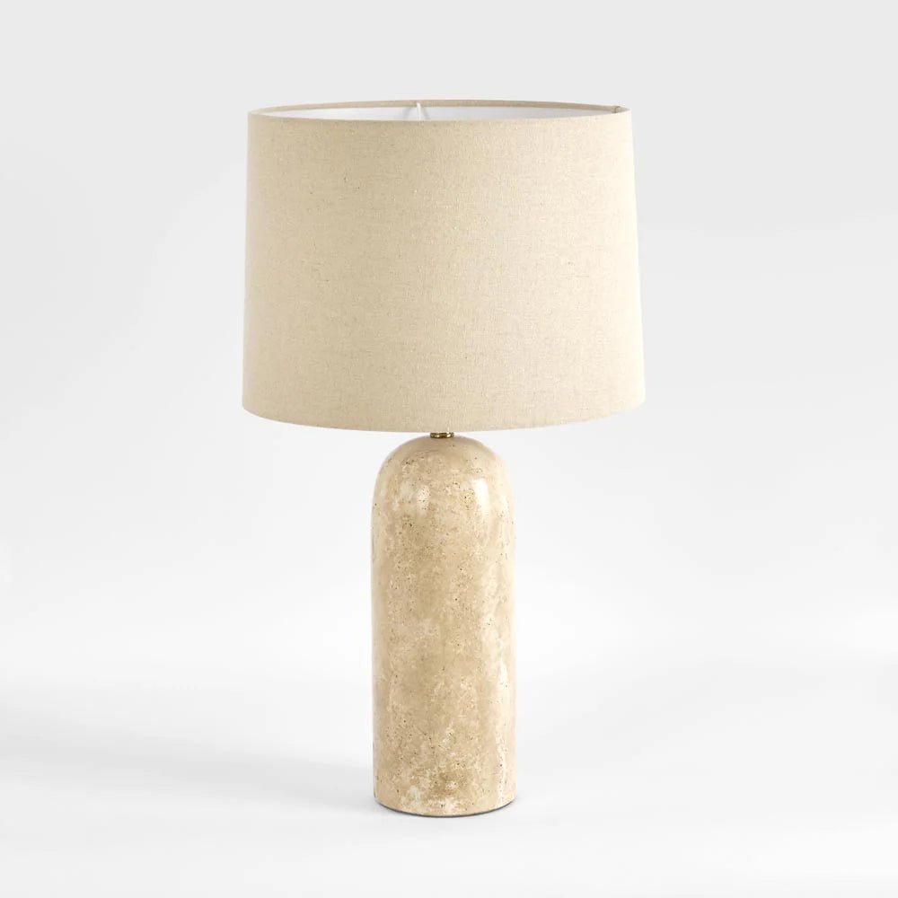 Olsen Travertine Table Lamp & Linen Shade | Luxury home decor and furniture by Home Decor & Co