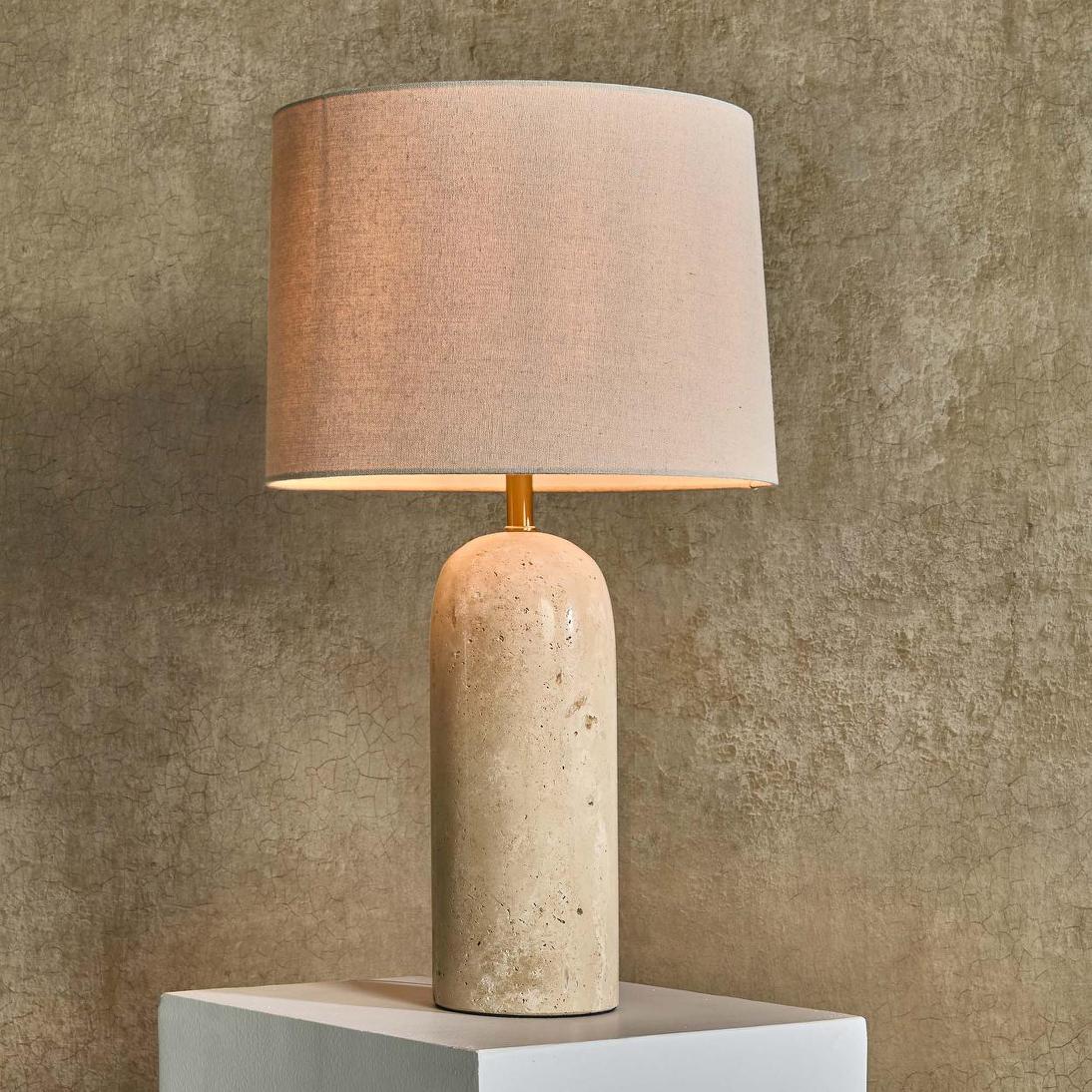 Olsen Travertine Table Lamp & Linen Shade | Luxury home decor and furniture by Home Decor & Co