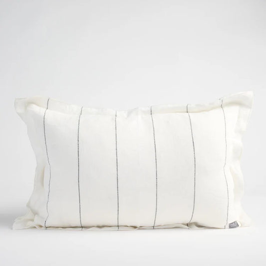 Carter Linen Cushion - Off White w' Charcoal Stripe