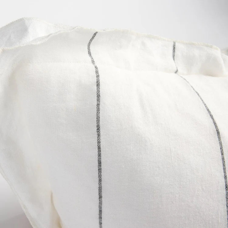 Carter Linen Cushion - Off White w' Charcoal Stripe