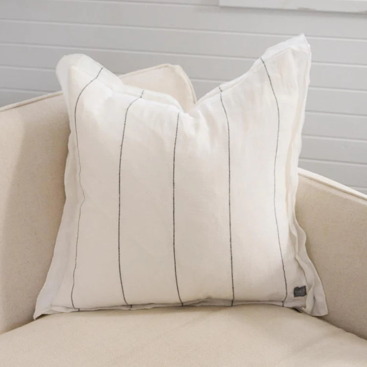 Carter Linen Cushion - Off White w' Charcoal Stripe