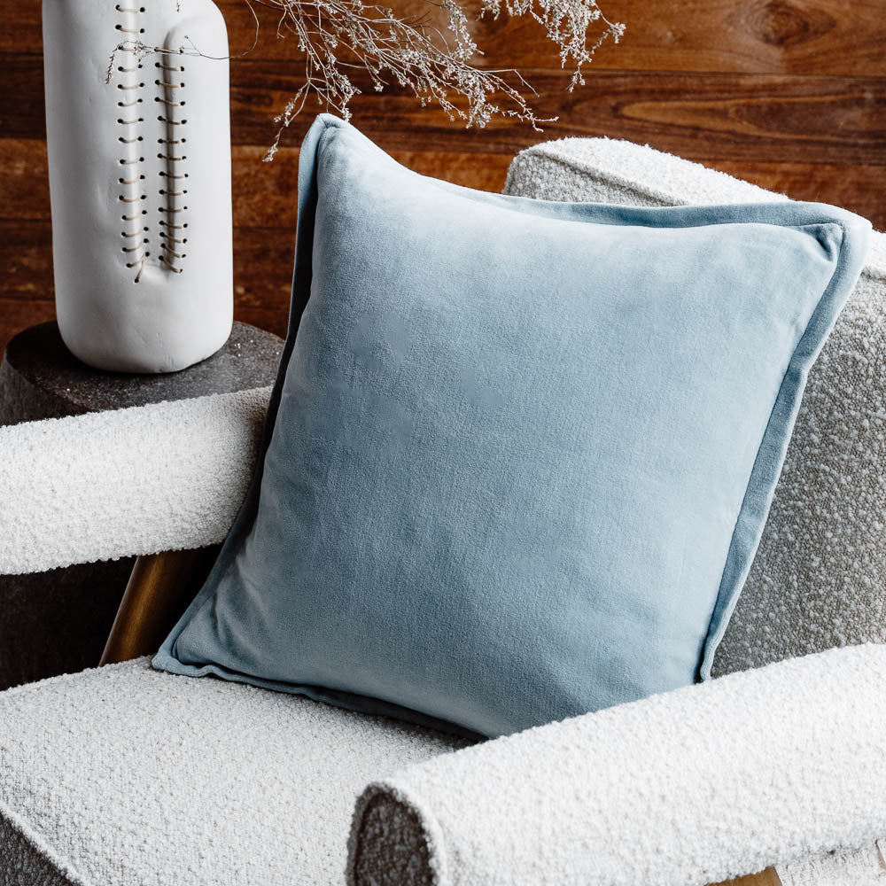 Evelyn Velvet Cushion - Sky | Luxury home decor and furniture by Home Decor & Co
