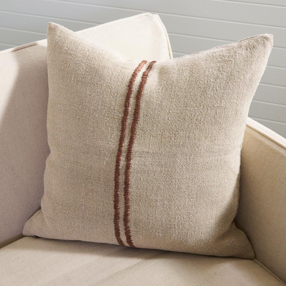 Orion Linen Cushion - Natural/Chocolate | Luxury home decor and furniture by Home Decor & Co