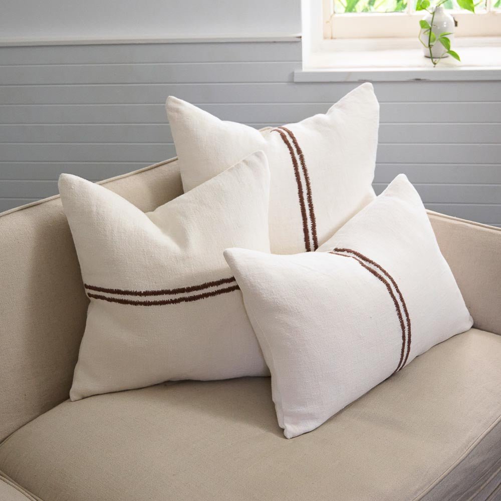 Orion Linen Cushion - Off White/Chocolate | Luxury home decor and furniture by Home Decor & Co