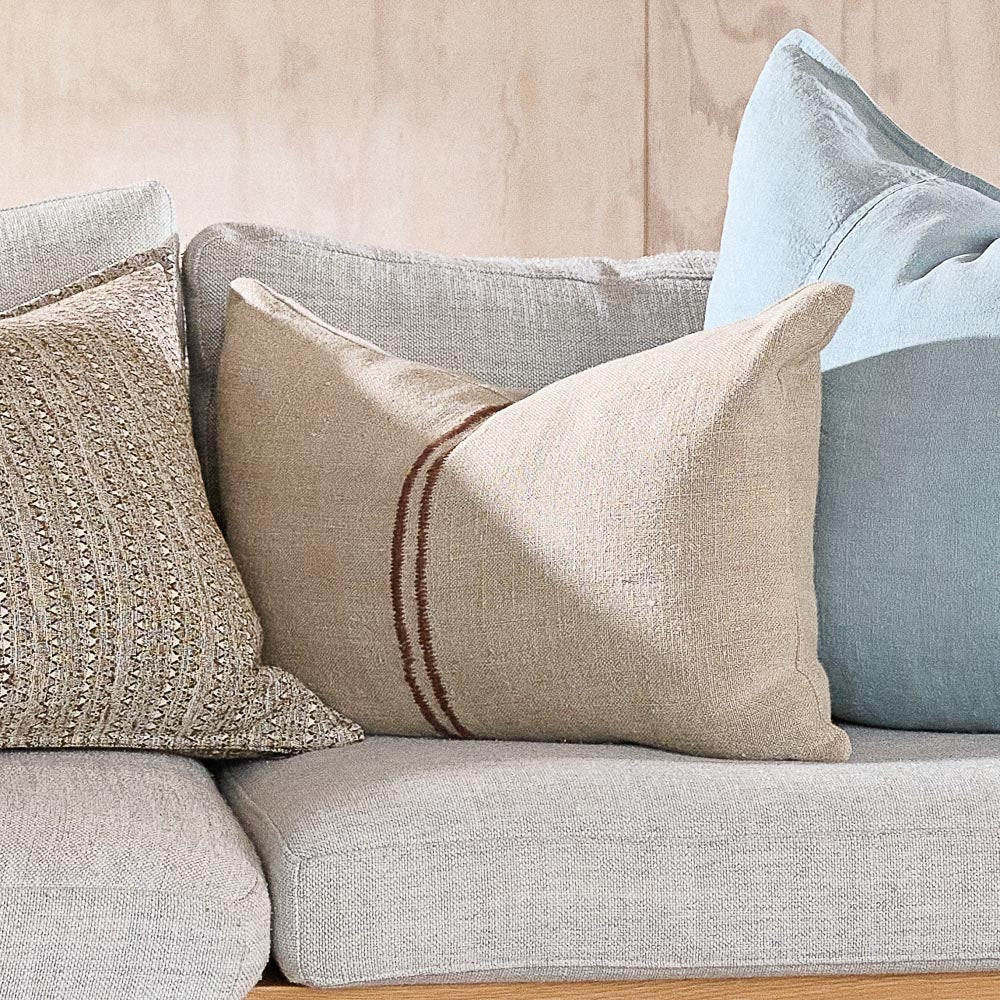 Orion Linen Cushion - Natural/Chocolate | Luxury home decor and furniture by Home Decor & Co