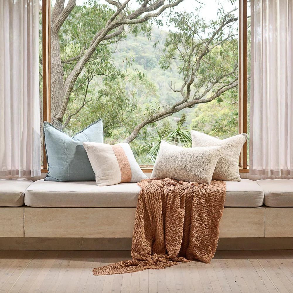 Tallows Linen Cushion - Natural/Ochre/Blue | Luxury home decor and furniture by Home Decor & Co