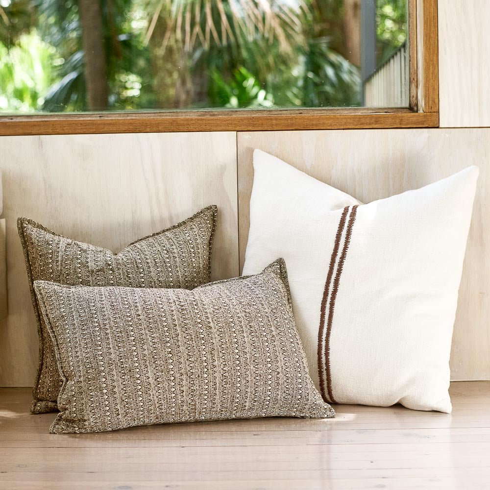 Orion Linen Cushion - Off White/Chocolate | Luxury home decor and furniture by Home Decor & Co
