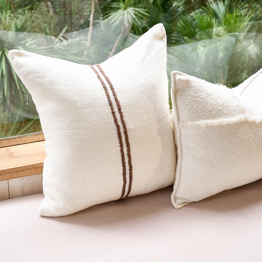 Orion Linen Cushion - Off White/Chocolate | Luxury home decor and furniture by Home Decor & Co