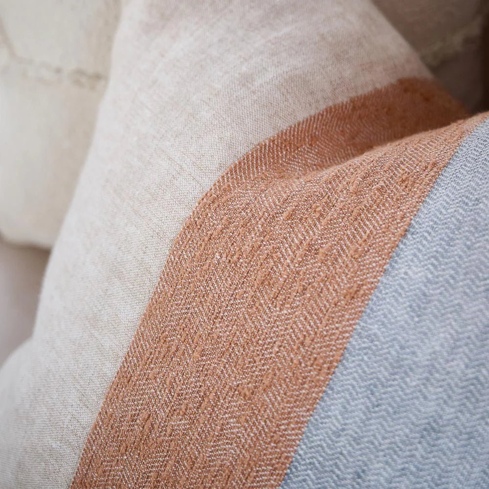 Tallows Linen Cushion - Natural/Ochre/Blue | Luxury home decor and furniture by Home Decor & Co