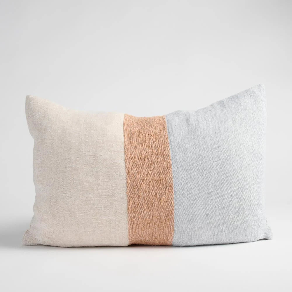 Tallows Linen Cushion - Natural/Ochre/Blue | Luxury home decor and furniture by Home Decor & Co