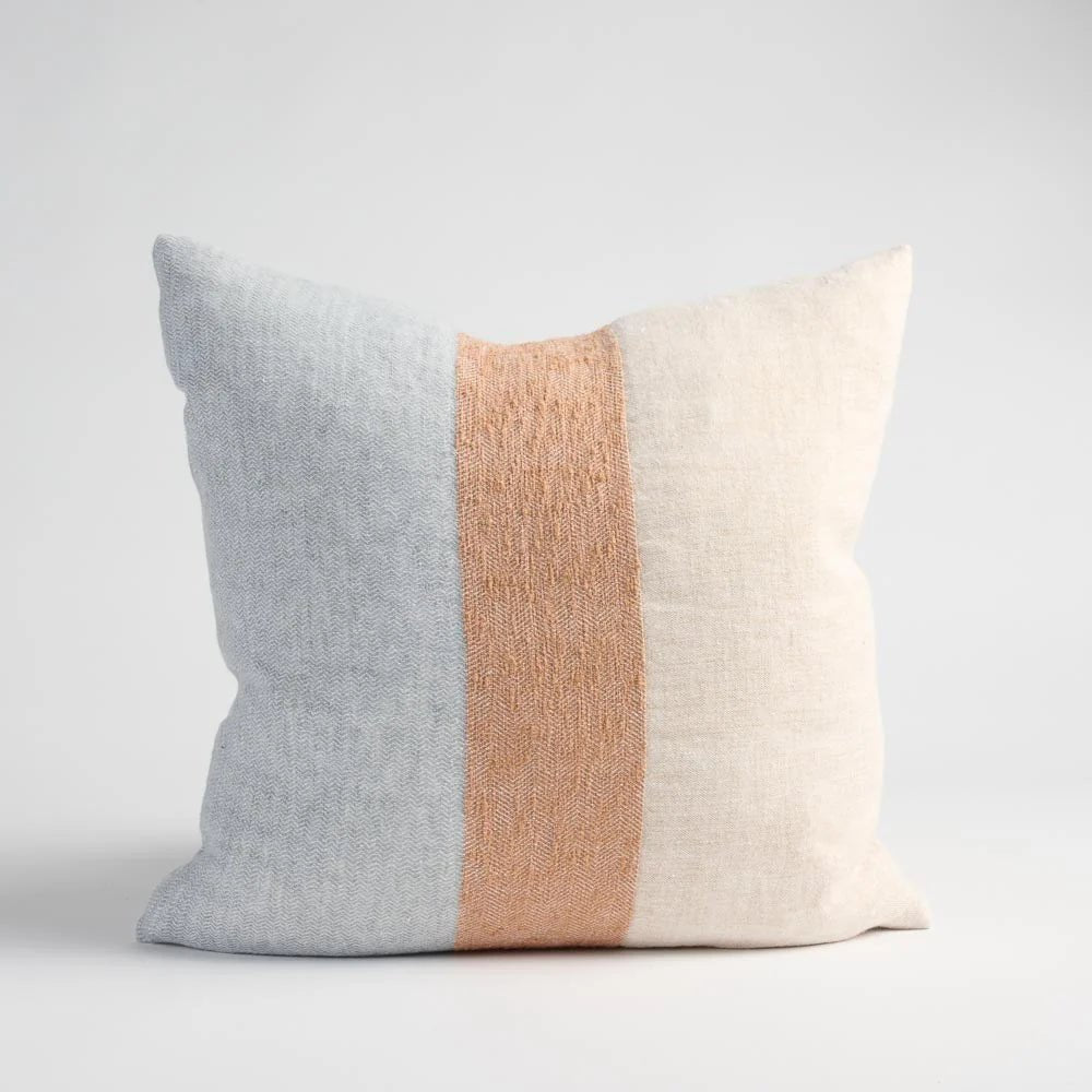 Tallows Linen Cushion - Natural/Ochre/Blue | Luxury home decor and furniture by Home Decor & Co