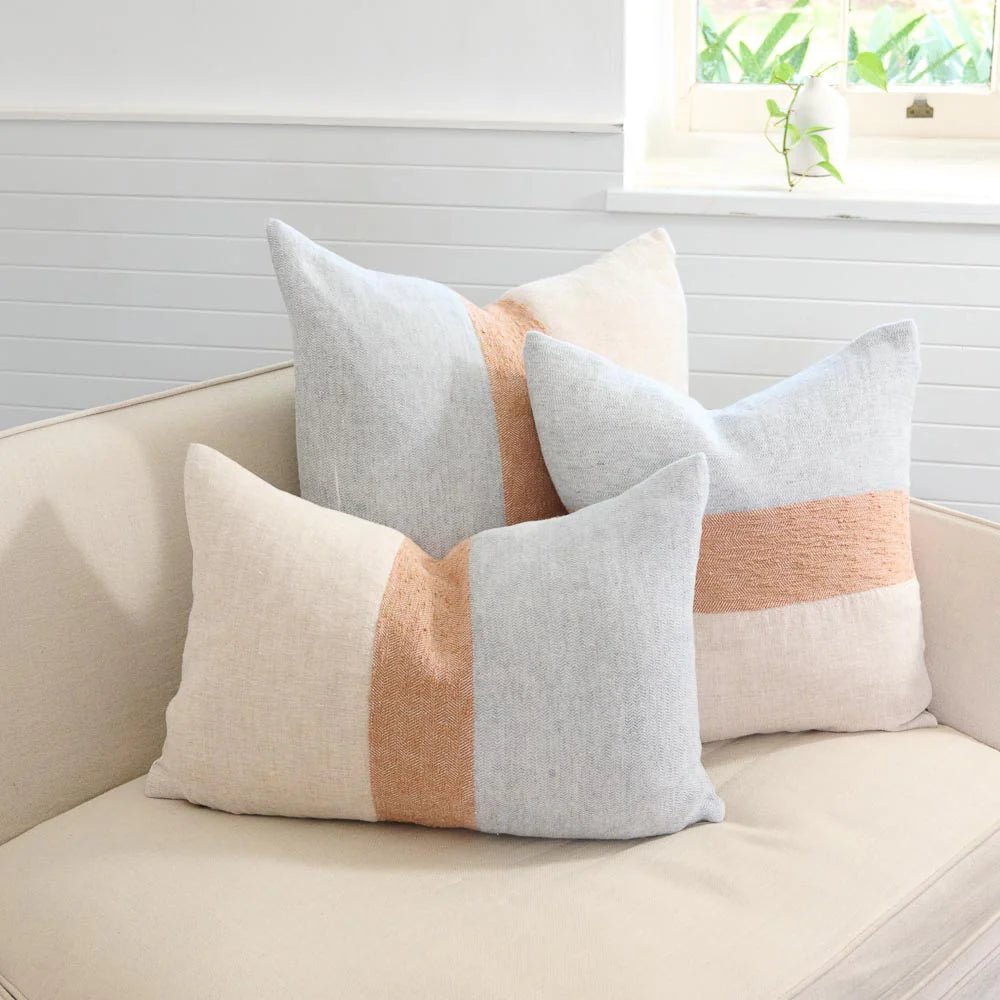 Tallows Linen Cushion - Natural/Ochre/Blue | Luxury home decor and furniture by Home Decor & Co