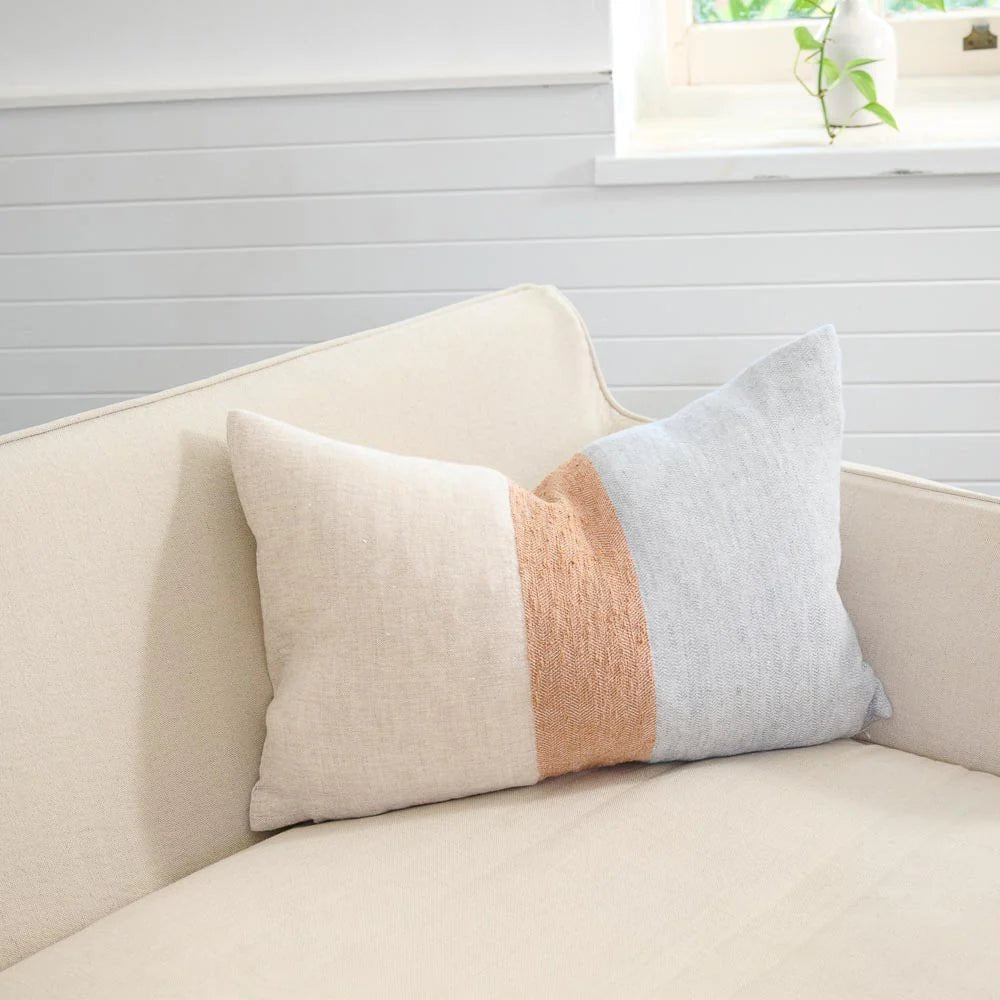 Tallows Linen Cushion - Natural/Ochre/Blue | Luxury home decor and furniture by Home Decor & Co