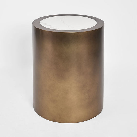 Gordon Drum Side Table Brass/White Stone