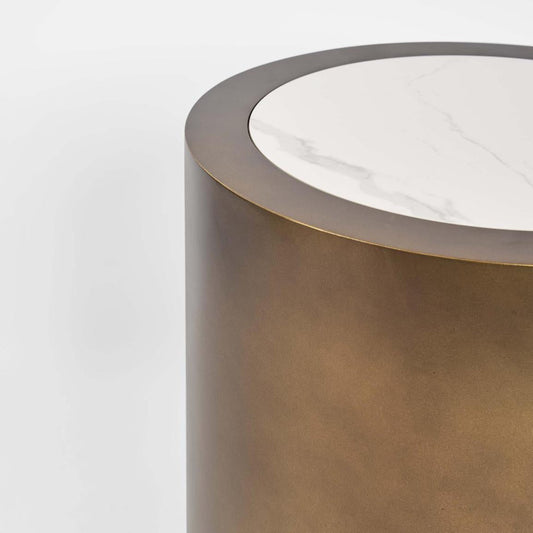 Gordon Drum Side Table Brass/White Stone | Luxury home decor and furniture by Home Decor & Co